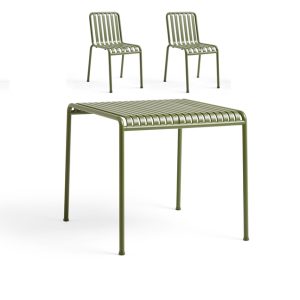 HAY Palissade Table + 2x Chair set Olive