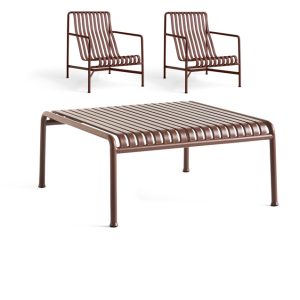 HAY Palissade Low Table + 2x Lounge chair High set Iron red