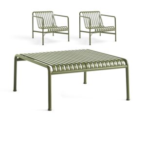 HAY Palissade Low Table + 2x Lounge chair Low set Olive