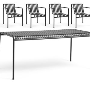 HAY Palissade Table + 4x Dining Armchair set Anthracite