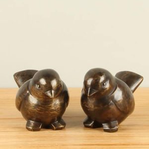 Skulptur für drinnen oder draußen – Bronze – Set Spatzen XL – 12x11x20 cm