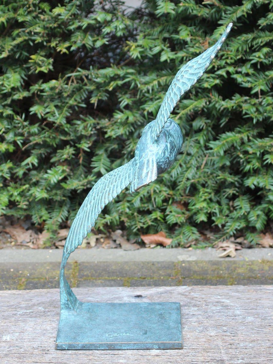 Skulptur für drinnen oder draußen – Bronze – Fliegende Eule – 52x28x23 cm - Afbeelding 5