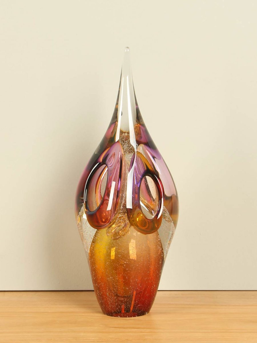 Glassculptuur – Multicolor – Glas – Obelisk bruin/roze/geel, 30 cm