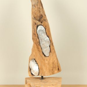 Houtdecoratie op standaard – Lichtbruin – Teakhout – decoratie op standaard met aluminium detail JT 7 – 42x15x13 cm